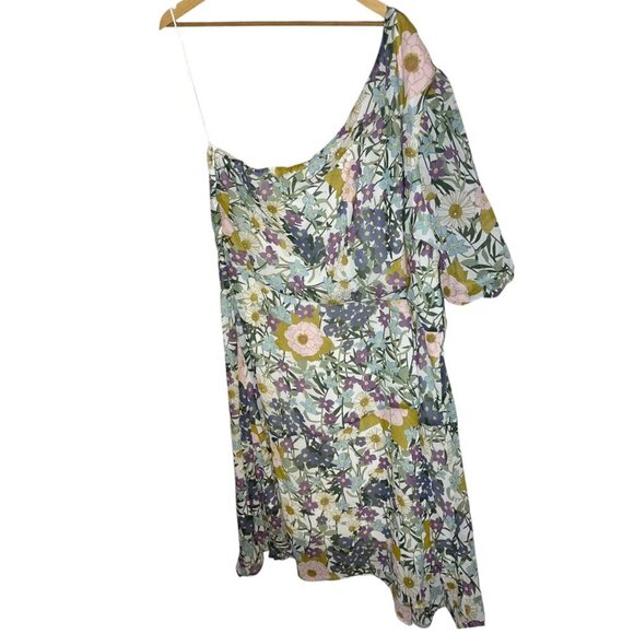 ESTELLE‎ Women's 3X Wildbloom Midi Dress Floral One shoulder Short Puff Sleeves - Picture 3 of 8